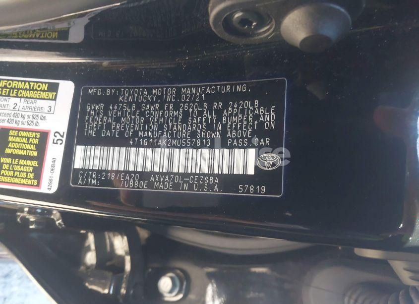 Photo 9 of 2021 Toyota Camry SE (VIN 4T1G11AK2MU557813)