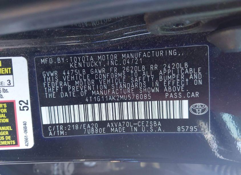 Photo 9 of 2021 Toyota Camry SE (VIN 4T1G11AK2MU576085)