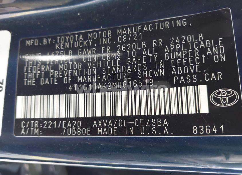 Photo 9 of 2021 Toyota Camry SE (VIN 4T1G11AK2MU616519)