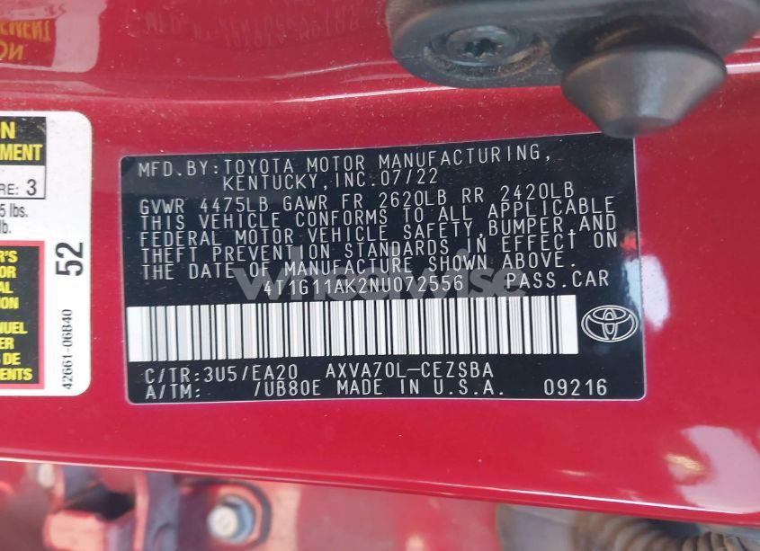 Photo 9 of 2022 Toyota Camry SE (VIN 4T1G11AK2NU072556)