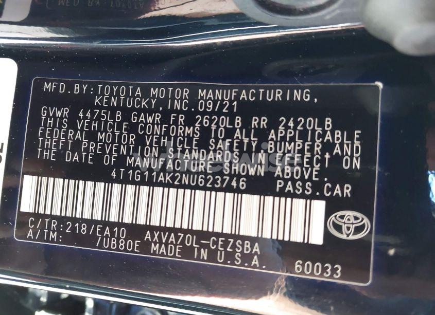 Photo 9 of 2022 Toyota Camry SE (VIN 4T1G11AK2NU623746)