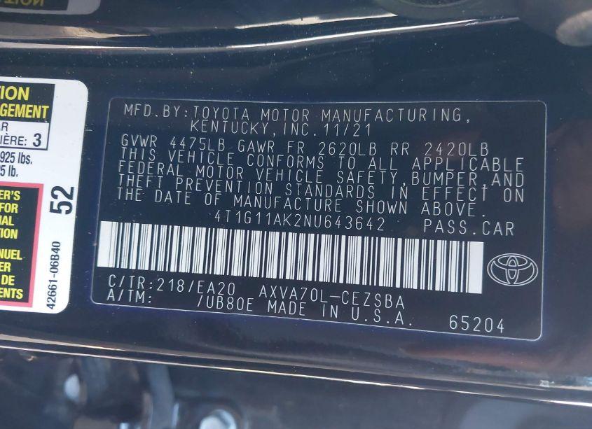 Photo 9 of 2022 Toyota Camry SE (VIN 4T1G11AK2NU643642)