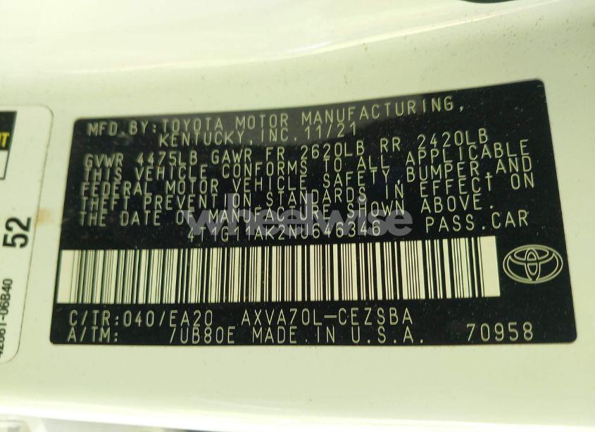 Photo 9 of 2022 Toyota Camry SE (VIN 4T1G11AK2NU646346)