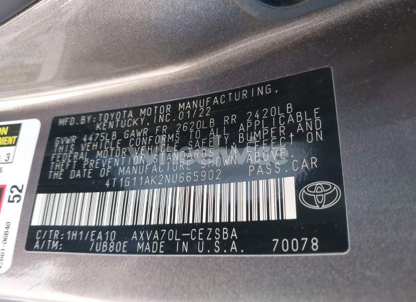 Photo 9 of 2022 Toyota Camry SE (VIN 4T1G11AK2NU665902)