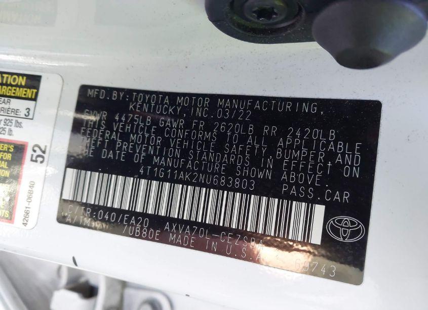 Photo 9 of 2022 Toyota Camry SE (VIN 4T1G11AK2NU683803)