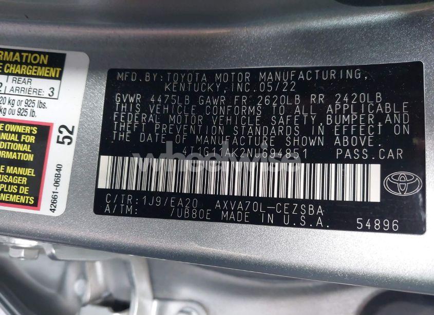 Photo 9 of 2022 Toyota Camry SE (VIN 4T1G11AK2NU694851)