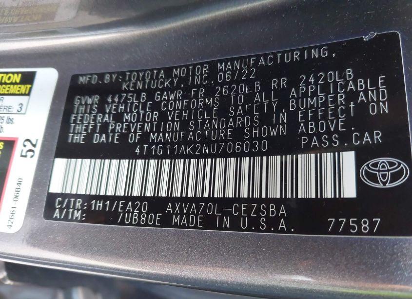 Photo 9 of 2022 Toyota Camry SE (VIN 4T1G11AK2NU706030)