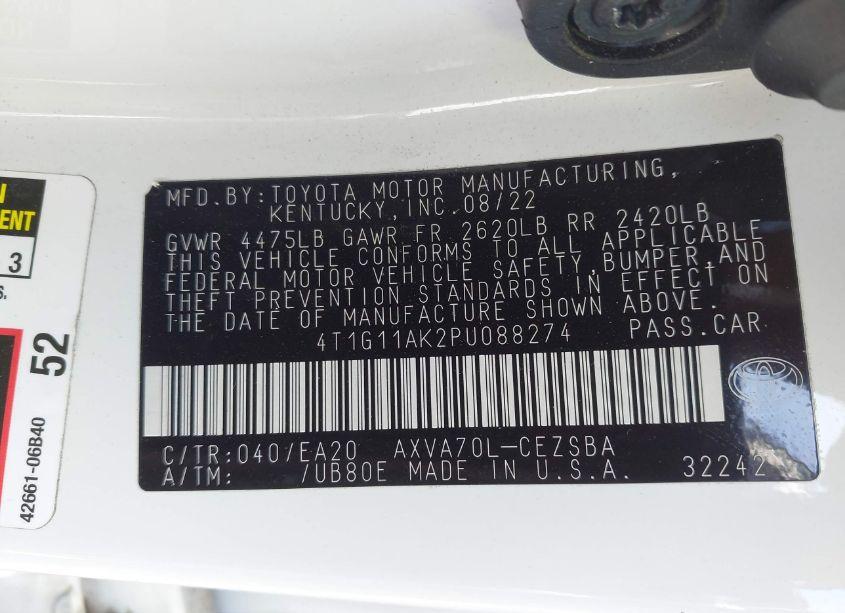 Photo 9 of 2023 Toyota Camry SE (VIN 4T1G11AK2PU088274)