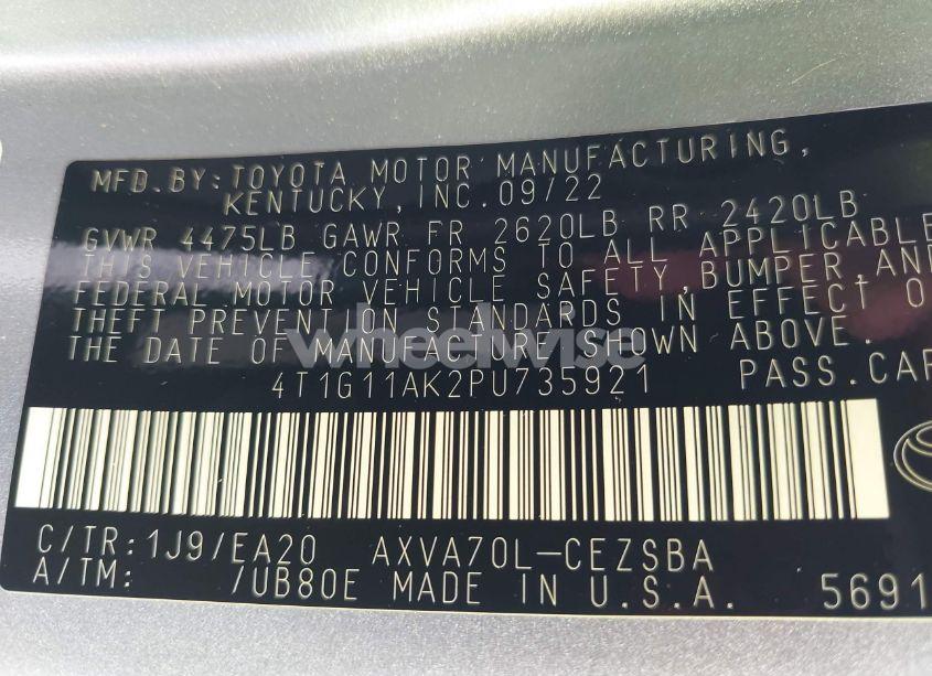 Photo 9 of 2023 Toyota Camry SE (VIN 4T1G11AK2PU735921)