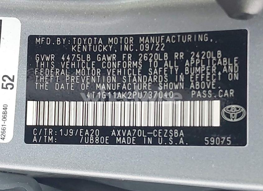 Photo 9 of 2023 Toyota Camry SE (VIN 4T1G11AK2PU737040)