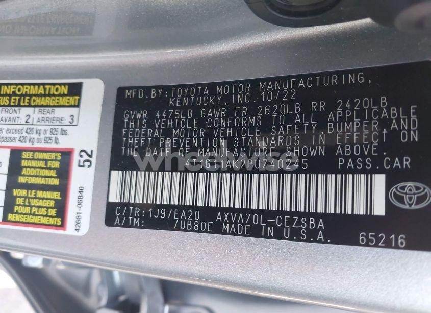 Photo 9 of 2023 Toyota Camry SE (VIN 4T1G11AK2PU740245)