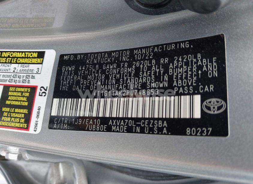 Photo 9 of 2023 Toyota Camry SE (VIN 4T1G11AK2PU748653)