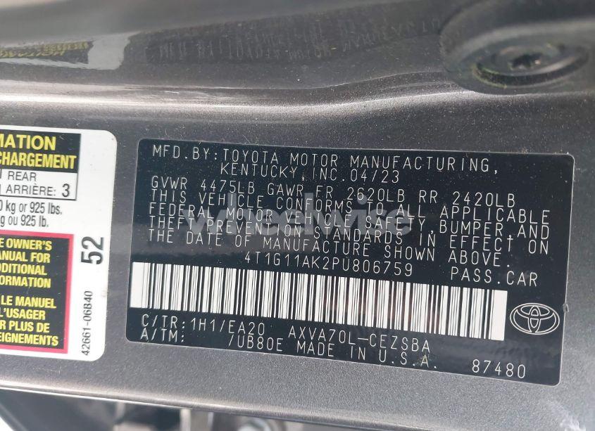 Photo 9 of 2023 Toyota Camry (VIN 4T1G11AK2PU806759)