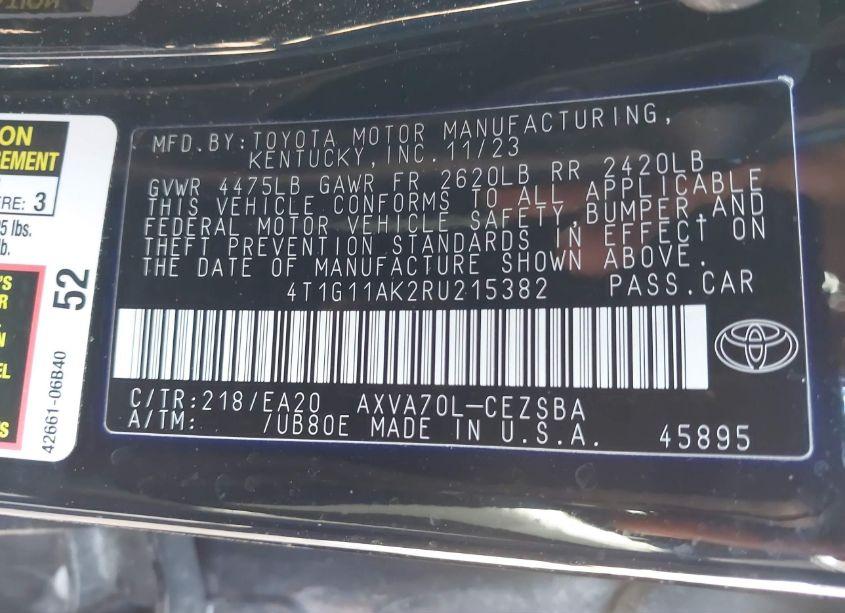 Photo 9 of 2024 Toyota Camry SE (VIN 4T1G11AK2RU215382)