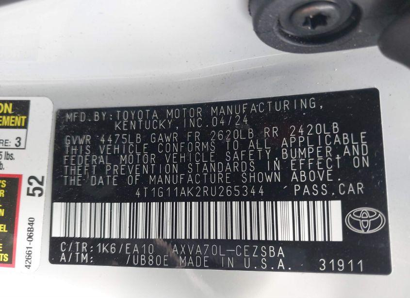 Photo 9 of 2024 Toyota Camry SE (VIN 4T1G11AK2RU265344)