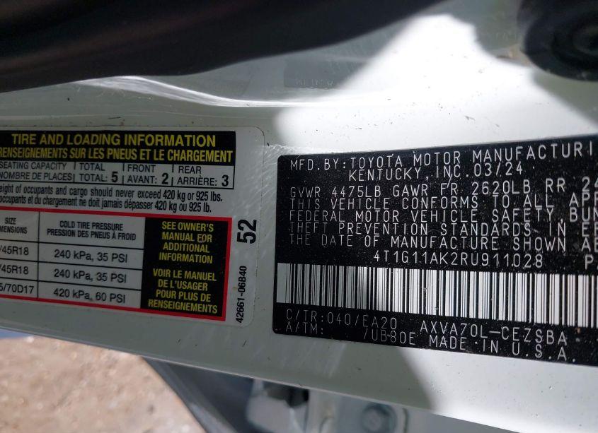 Photo 9 of 2024 Toyota Camry SE (VIN 4T1G11AK2RU911028)