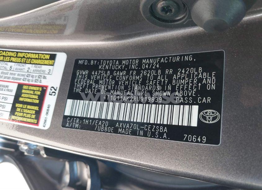 Photo 9 of 2024 Toyota Camry SE (VIN 4T1G11AK2RU919839)