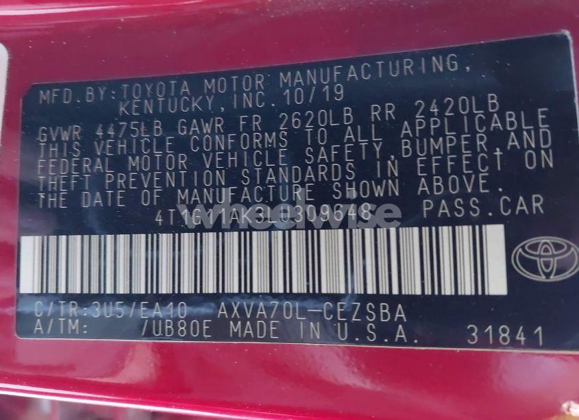 Photo 9 of 2020 Toyota Camry SE (VIN 4T1G11AK3LU309648)