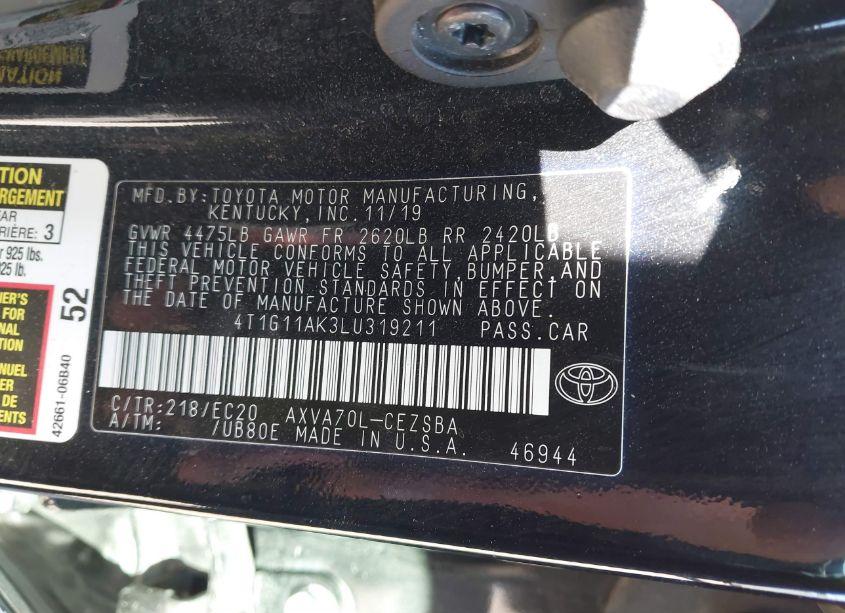 Photo 9 of 2020 Toyota Camry SE NIGHTSHADE EDITION (VIN 4T1G11AK3LU319211)