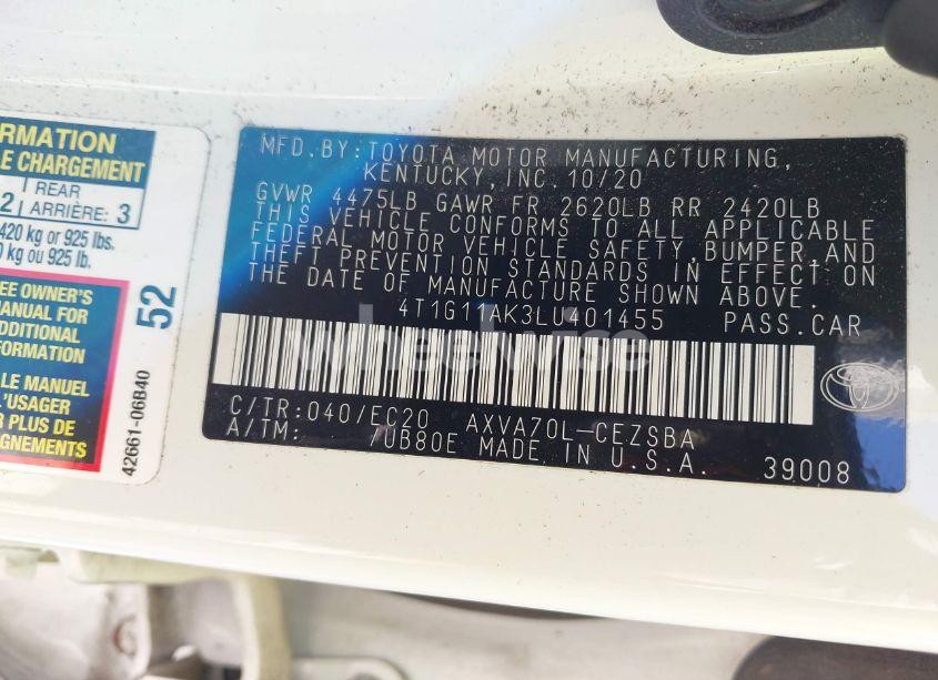 Photo 9 of 2020 Toyota Camry SE NIGHTSHADE EDITION (VIN 4T1G11AK3LU401455)