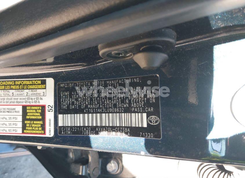 Photo 9 of 2020 Toyota Camry SE (VIN 4T1G11AK3LU908632)