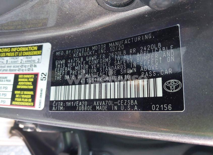 Photo 9 of 2021 Toyota Camry SE (VIN 4T1G11AK3MU408410)