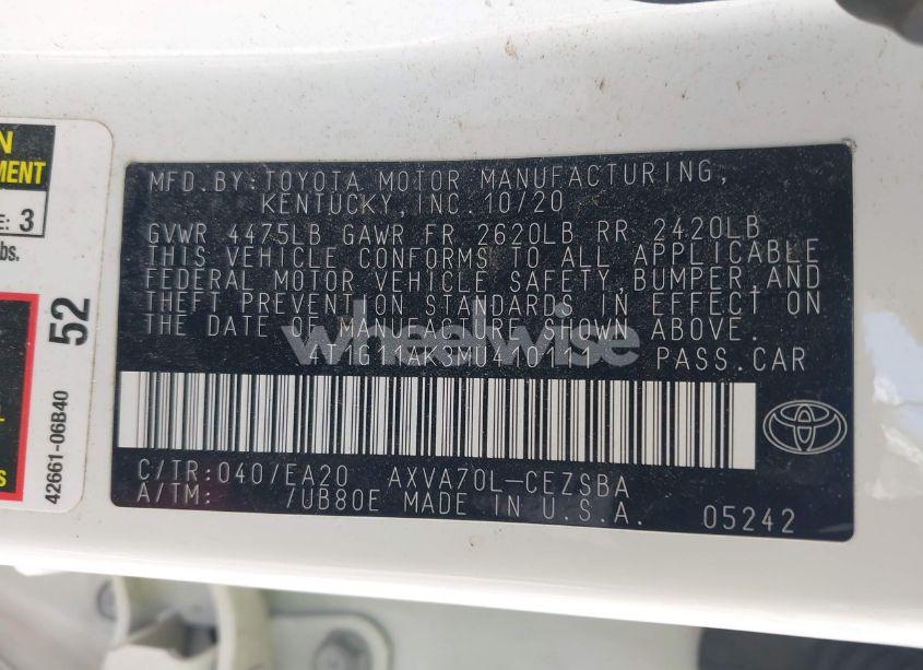 Photo 9 of 2021 Toyota Camry SE (VIN 4T1G11AK3MU410111)