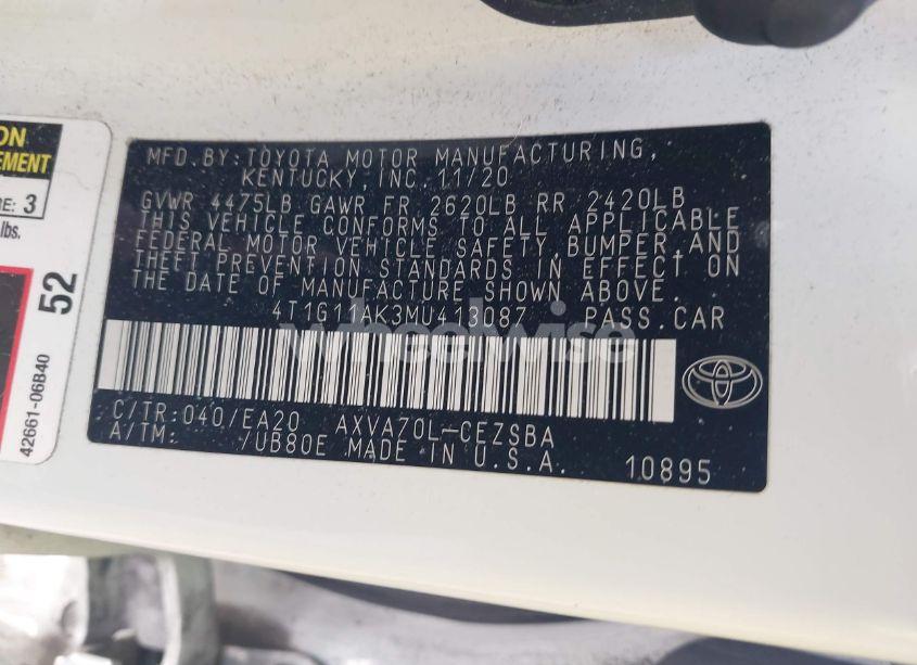 Photo 9 of 2021 Toyota Camry SE (VIN 4T1G11AK3MU413087)