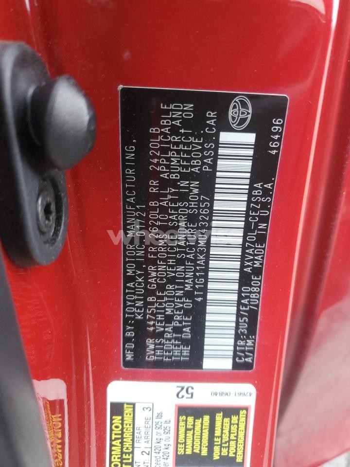 Photo 12 of 2021 TOYOTA CAMRY SE (VIN 4T1G11AK3MU432657)