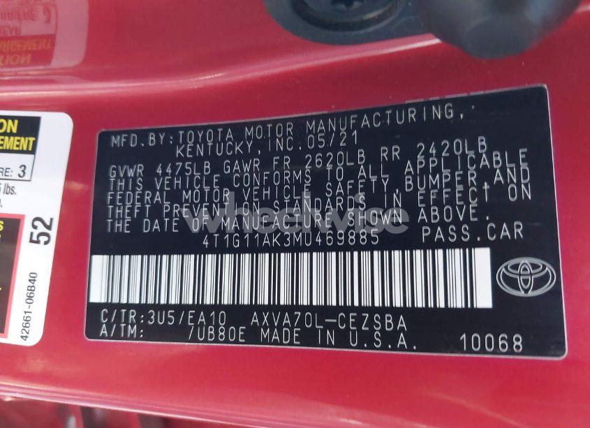 Photo 9 of 2021 Toyota Camry SE (VIN 4T1G11AK3MU469885)