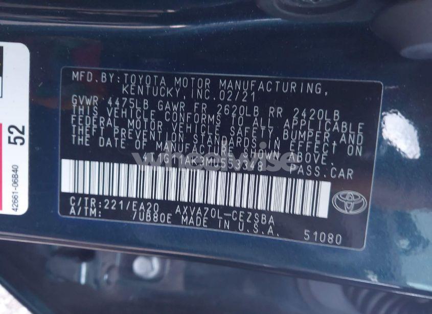 Photo 9 of 2021 Toyota Camry SE (VIN 4T1G11AK3MU553348)