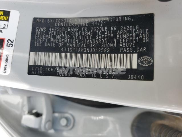 Photo 13 of 2022 TOYOTA CAMRY SE (VIN 4T1G11AK3NU012589)