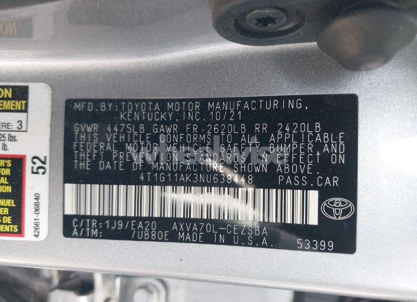Photo 9 of 2022 Toyota Camry SE (VIN 4T1G11AK3NU638448)