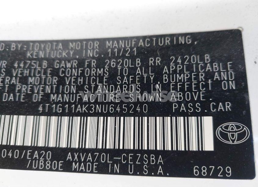 Photo 9 of 2022 Toyota Camry SE (VIN 4T1G11AK3NU645240)