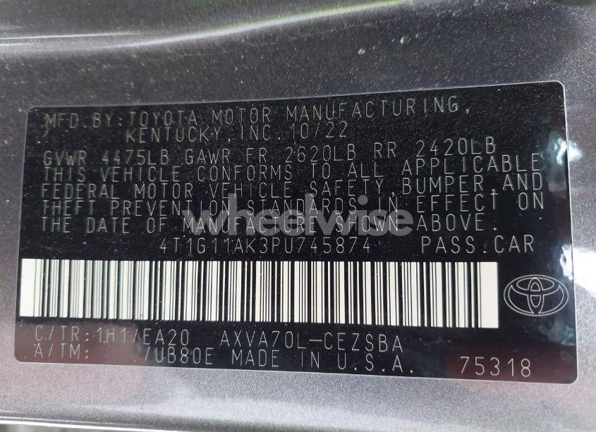 Photo 9 of 2023 Toyota Camry SE (VIN 4T1G11AK3PU745874)