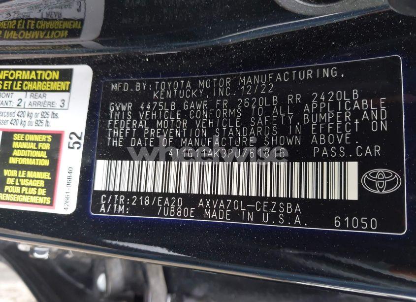Photo 9 of 2023 Toyota Camry SE (VIN 4T1G11AK3PU761816)