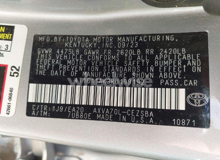 Photo 9 of 2024 Toyota Camry SE (VIN 4T1G11AK3RU199192)