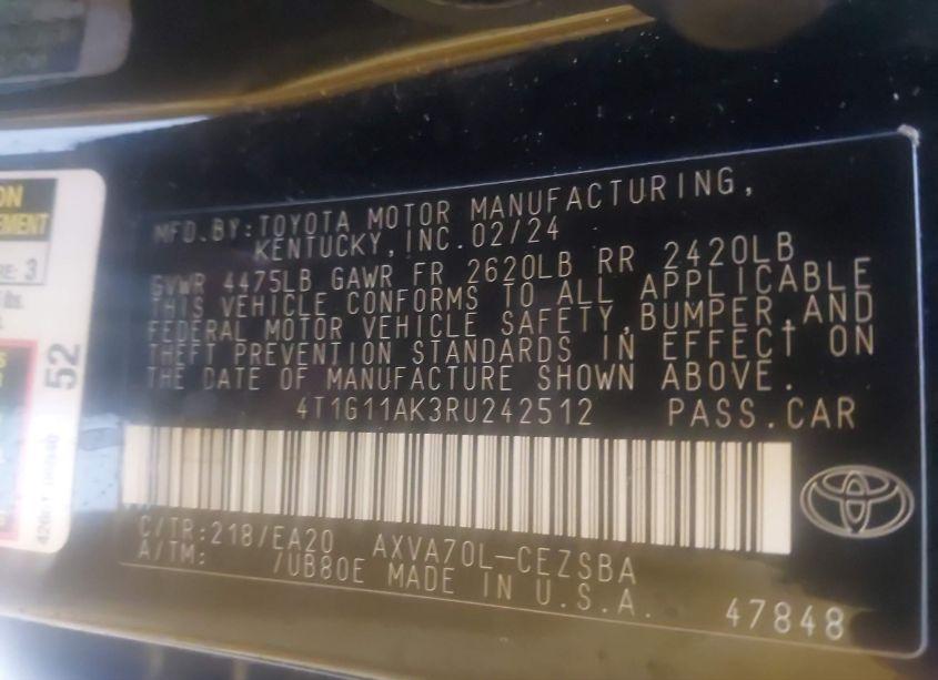 Photo 9 of 2024 Toyota Camry SE (VIN 4T1G11AK3RU242512)