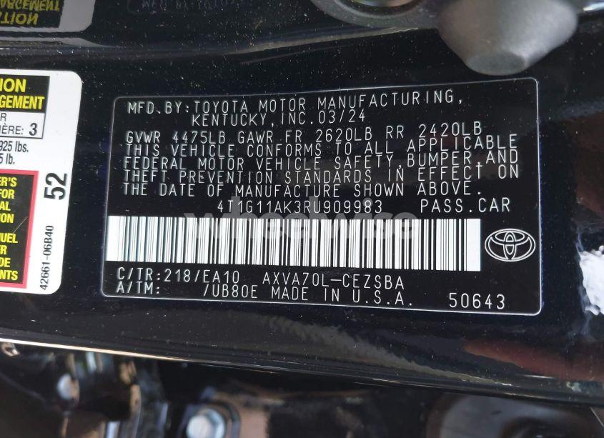 Photo 9 of 2024 Toyota Camry SE (VIN 4T1G11AK3RU909983)