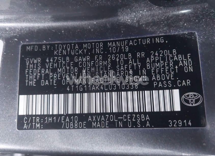 Photo 9 of 2020 Toyota Camry SE (VIN 4T1G11AK4LU310338)