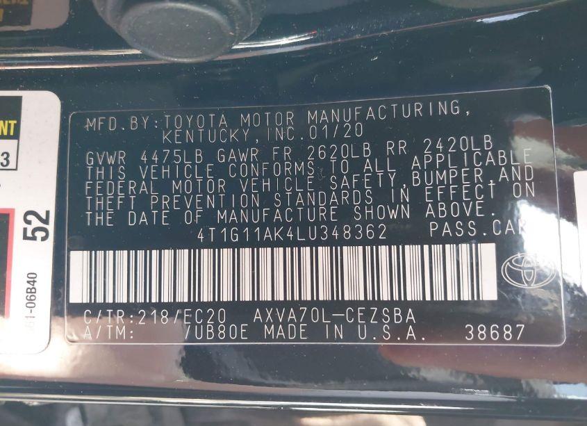 Photo 9 of 2020 Toyota Camry SE NIGHTSHADE EDITION (VIN 4T1G11AK4LU348362)