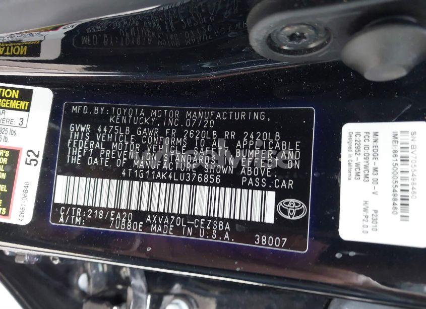 Photo 9 of 2020 Toyota Camry SE (VIN 4T1G11AK4LU376856)