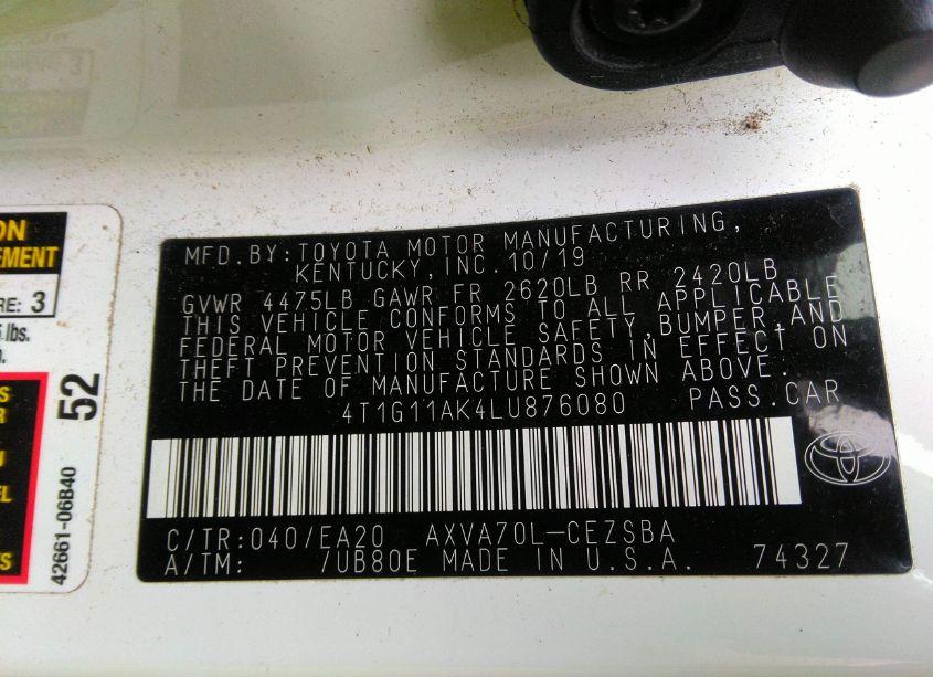 Photo 9 of 2020 Toyota Camry SE (VIN 4T1G11AK4LU876080)