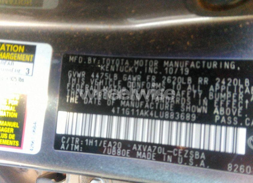 Photo 9 of 2020 Toyota Camry SE (VIN 4T1G11AK4LU883689)