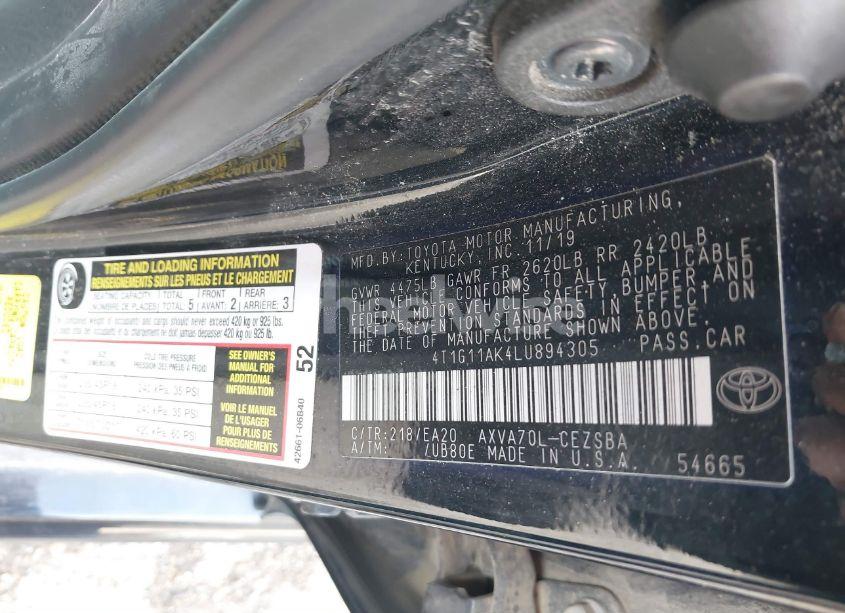 Photo 9 of 2020 Toyota Camry SE (VIN 4T1G11AK4LU894305)