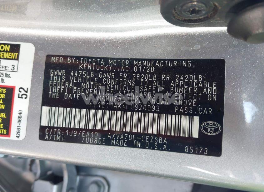 Photo 9 of 2020 Toyota Camry SE (VIN 4T1G11AK4LU920093)