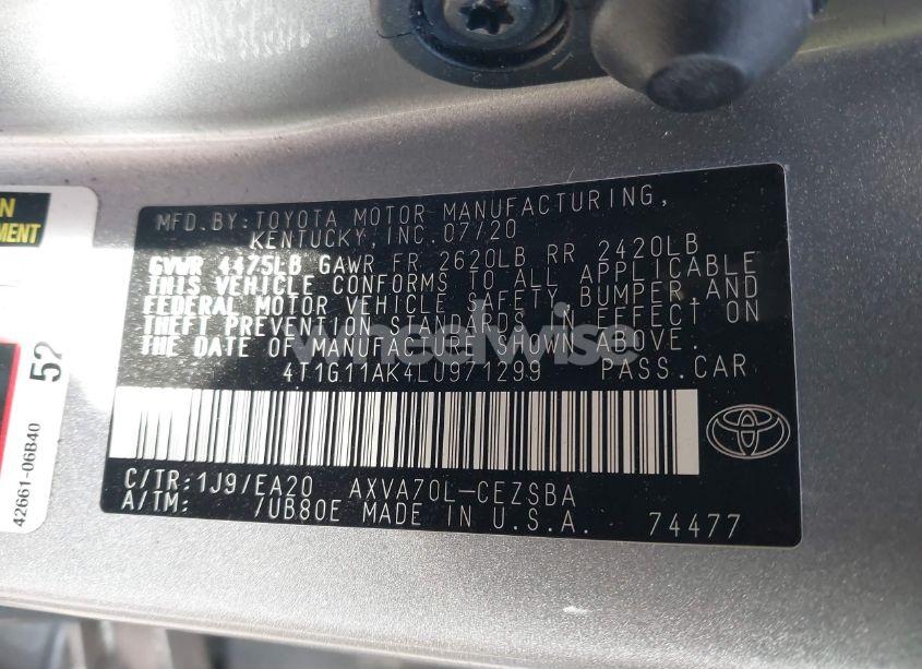 Photo 9 of 2020 Toyota Camry SE (VIN 4T1G11AK4LU971299)