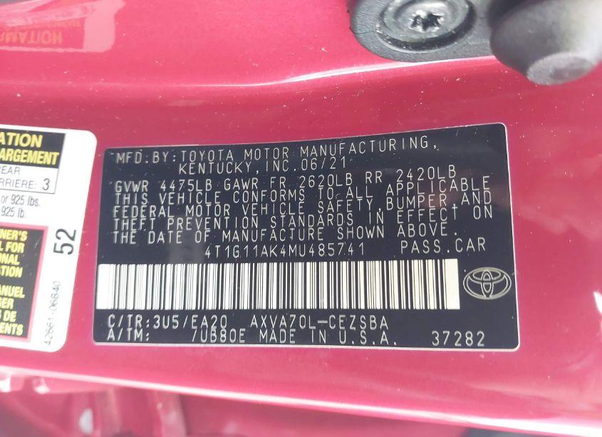 Photo 9 of 2021 Toyota Camry SE (VIN 4T1G11AK4MU485741)