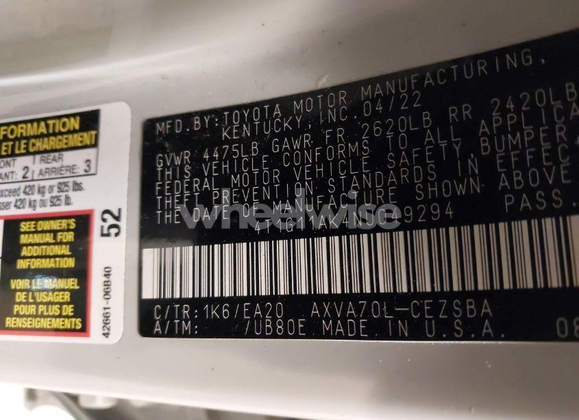 Photo 9 of 2022 Toyota Camry SE (VIN 4T1G11AK4NU049294)