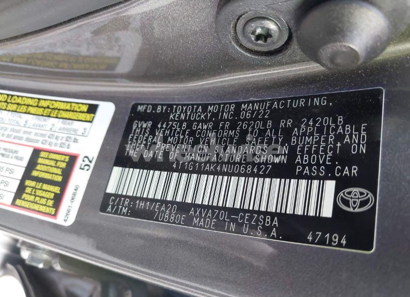 Photo 9 of 2022 Toyota Camry SE (VIN 4T1G11AK4NU068427)